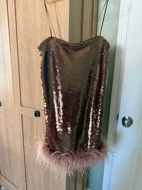Mango Capsule Sequin Feather Mini Dress sz M